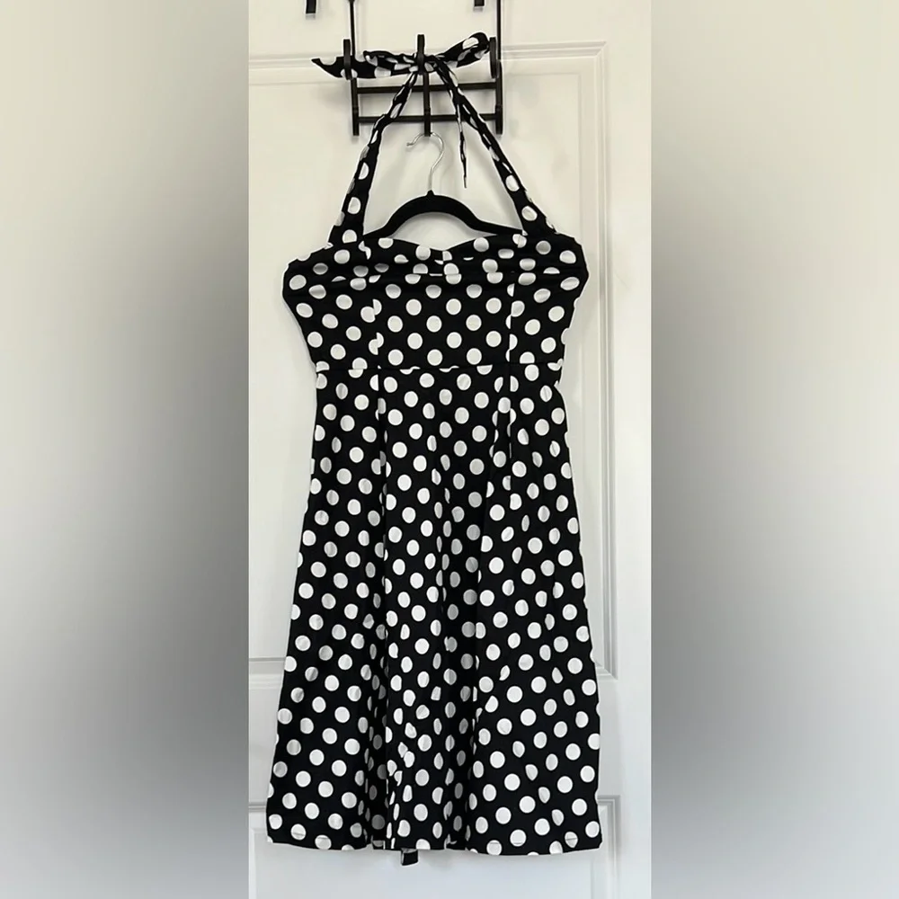 Black and White Polka Dot Halter Dress - Picture 4 of 4